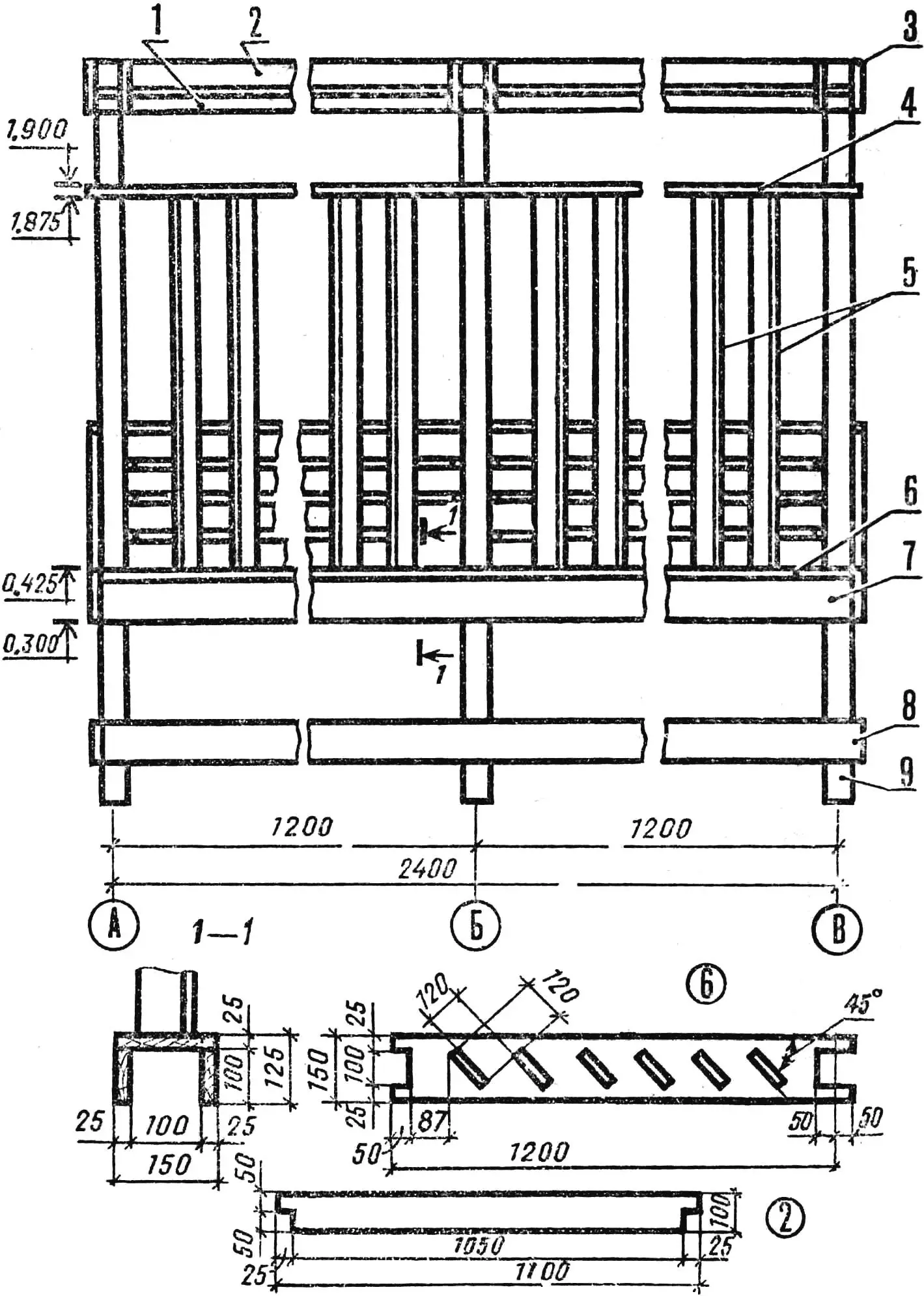 Fig. 3. Gazebo with pergola (elevation A — B)