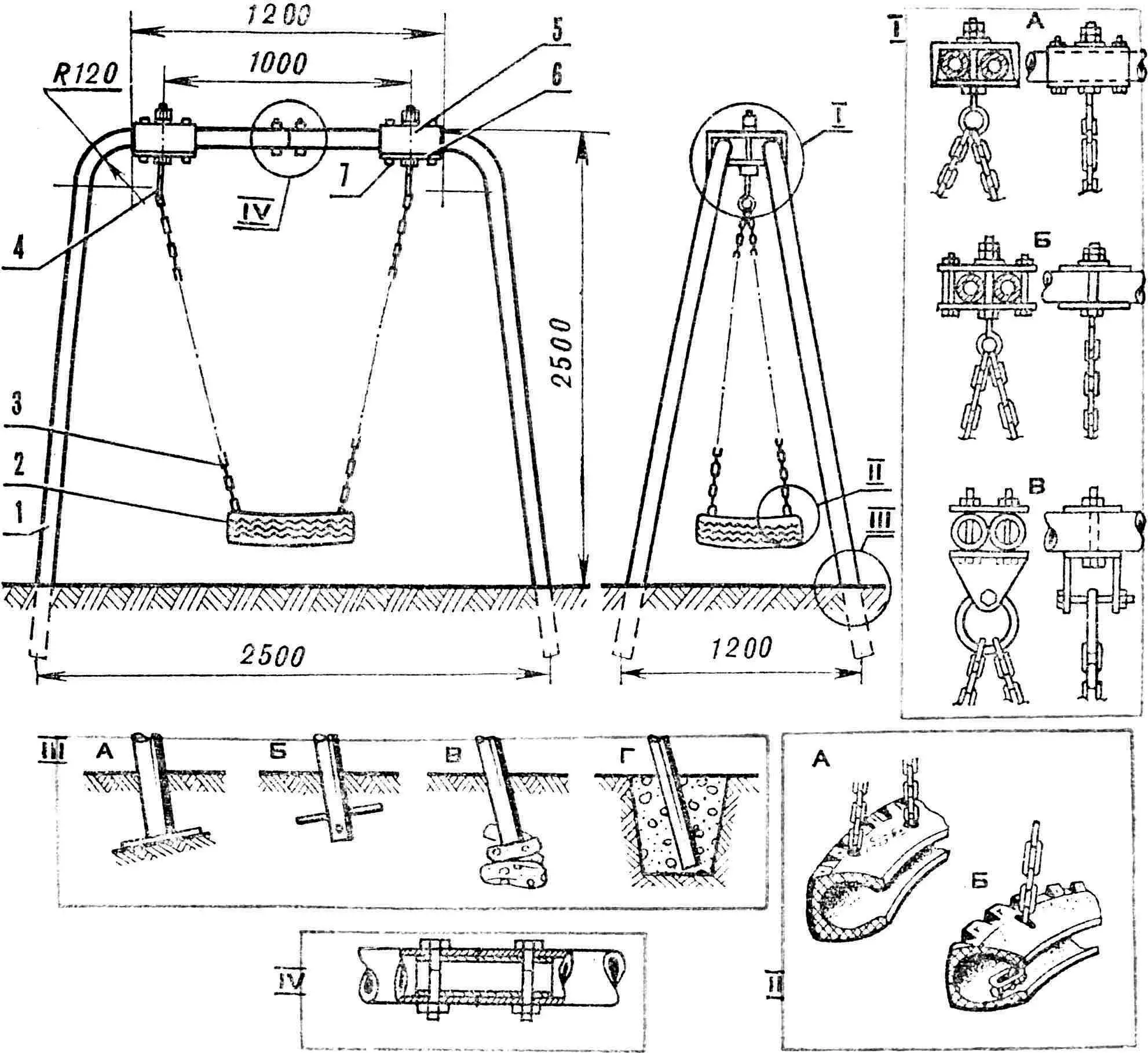 Swing diagram with options for making various joints