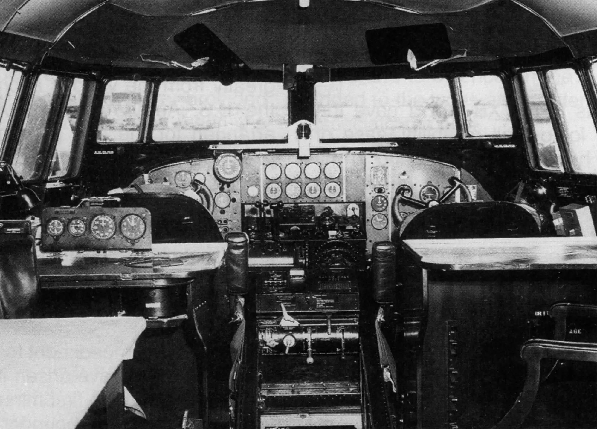 Pilot, navigator, and aircraft commander stations with open passage down to the bombardier compartment