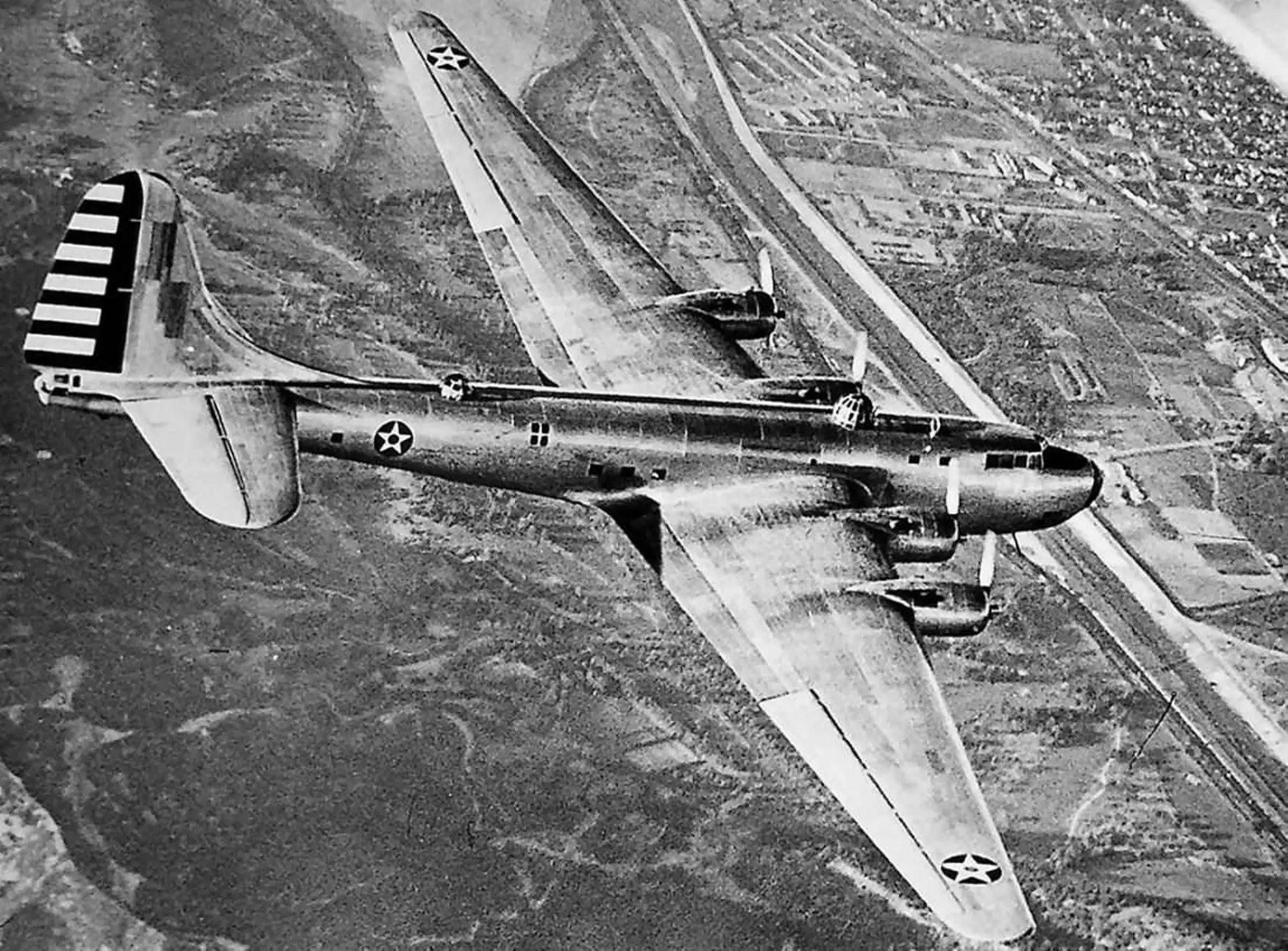 Experimental XB-19 over Los Angeles with defensive armament installed