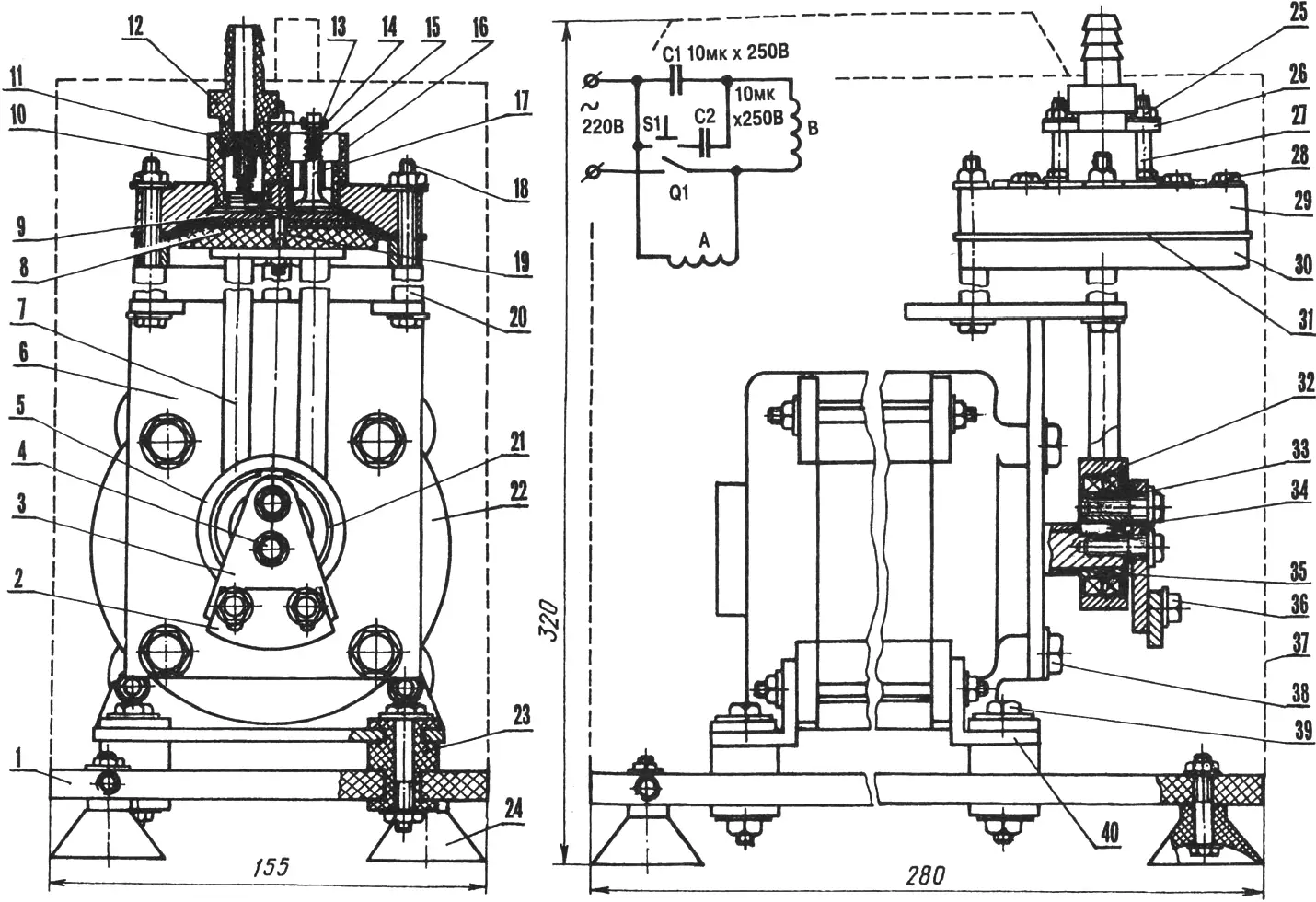Compressor + electric motor wiring diagram