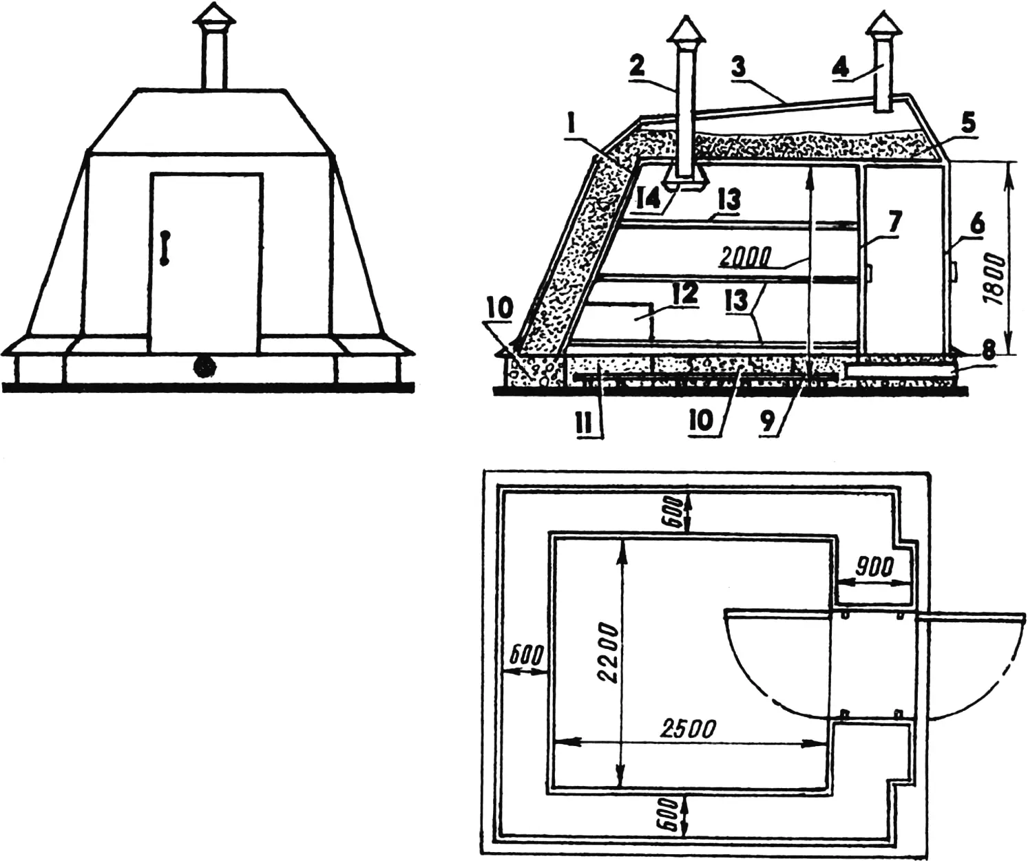 Fig. 1. General view and overall dimensions of the cellar