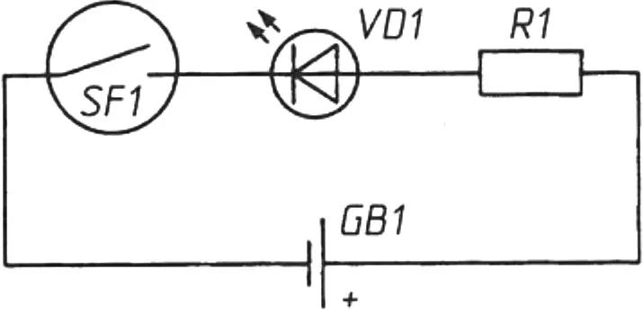 Fig. 1. Simple magnetic field indicator using a reed switch and an LED