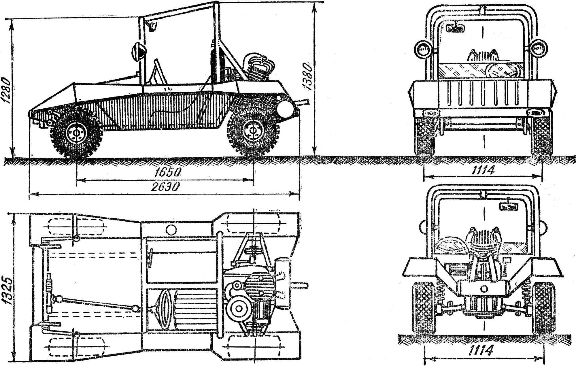 Fig. 1. Projections of the “buggy” car.