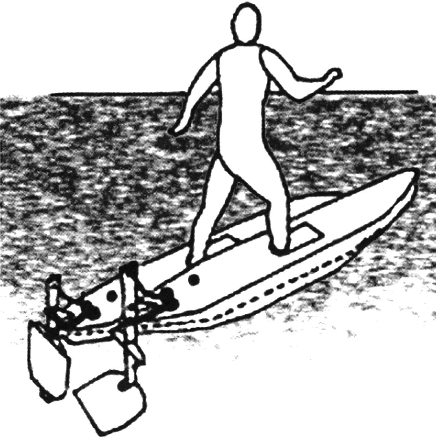Water skis with rowing (braking) blades