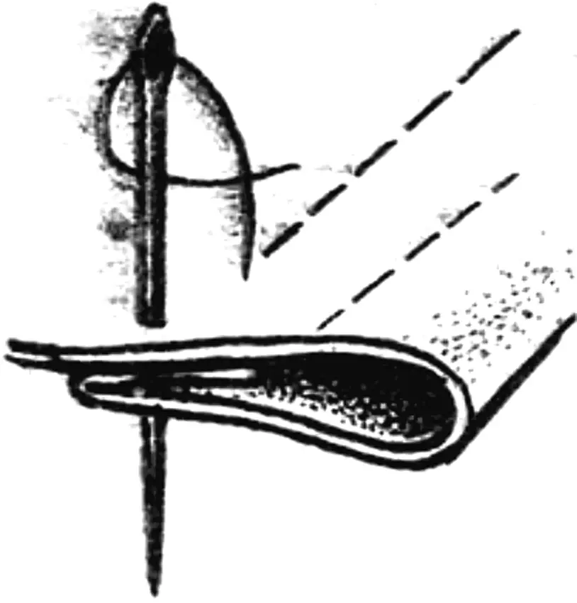 Fig. 3. Sewing a slot in the sheet for the pole.