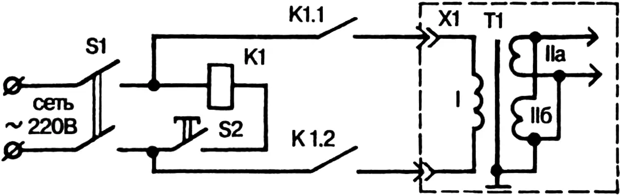 Wiring diagram for connecting the apparatus to the household mains.