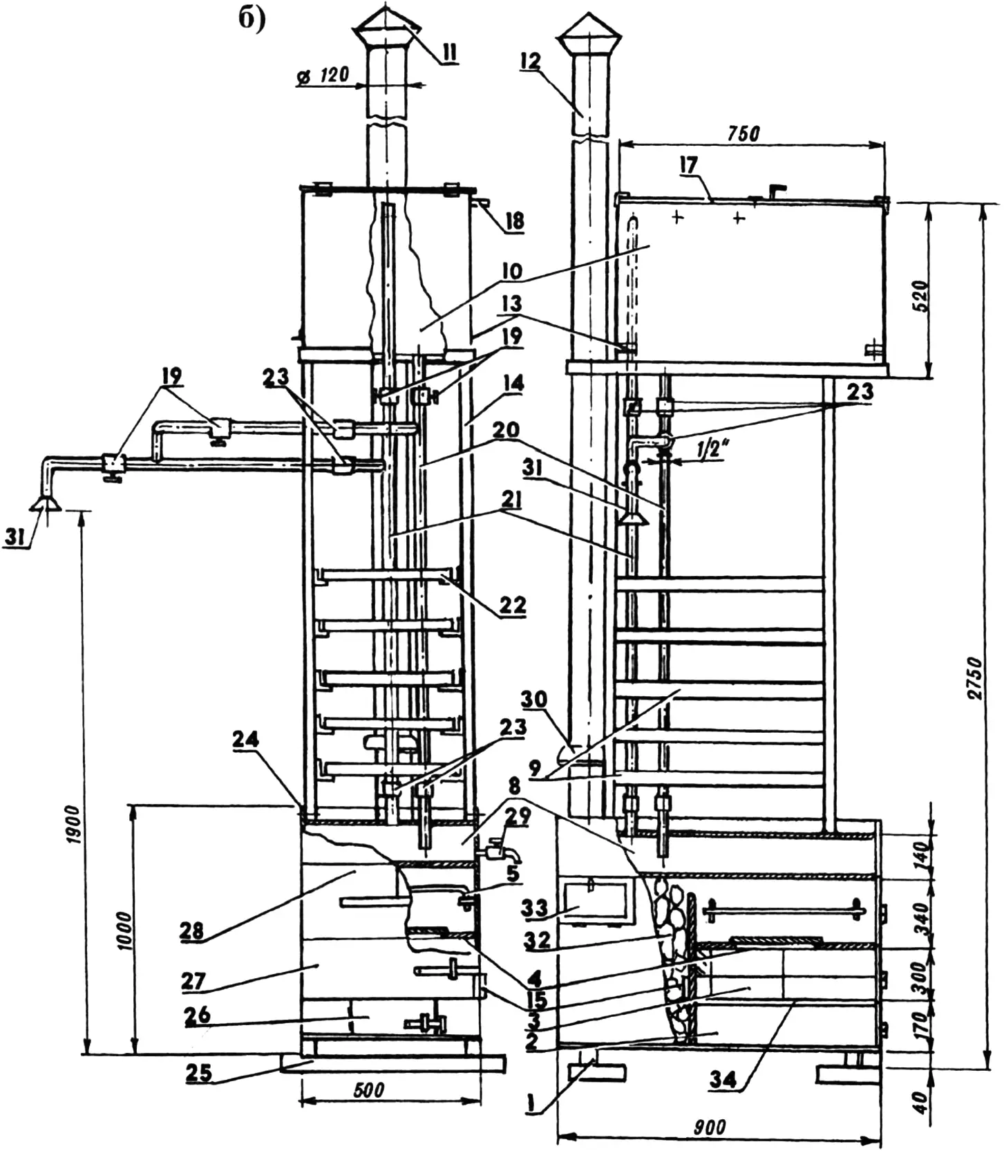 Steel universal stoves (b — with steam stones)