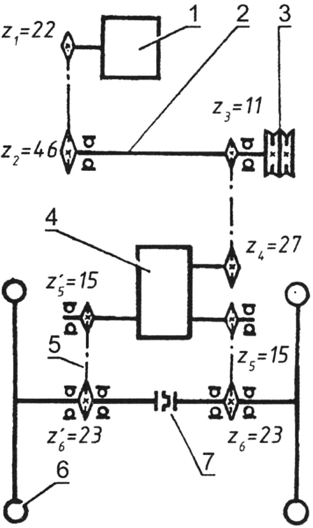 Kinematic diagram of the walk-behind tractor