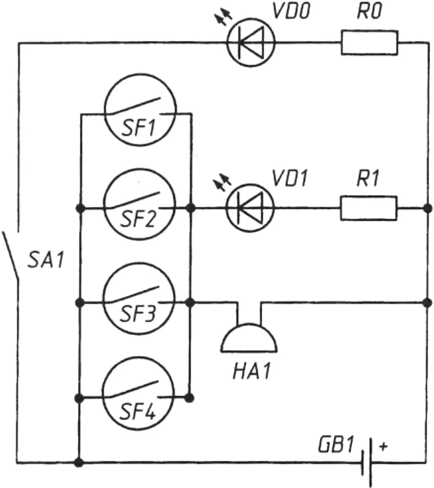 Fig. 4. Magnetic field indicator with four reed switches
