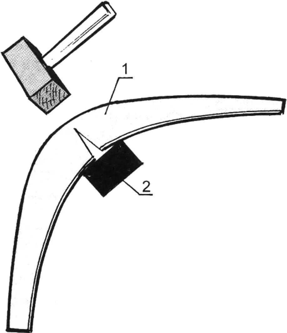 Fig. 8. Hammer-forming sheet metal into gathers by stretching it with a sharp face
