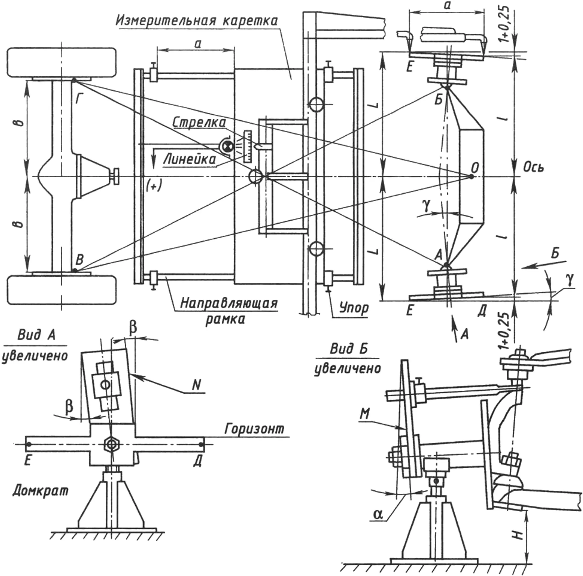 Scheme for adjusting the toe and camber angles of the front axle wheels on a passenger car