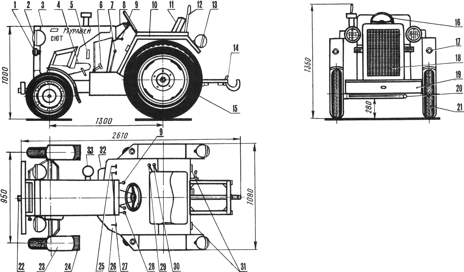 Fig. 1. Layout of the Muravey mini-tractor