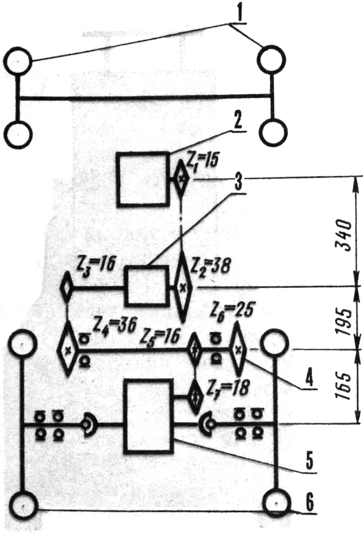 Fig. 2. Kinematic diagram of the transmission with shaft center distances