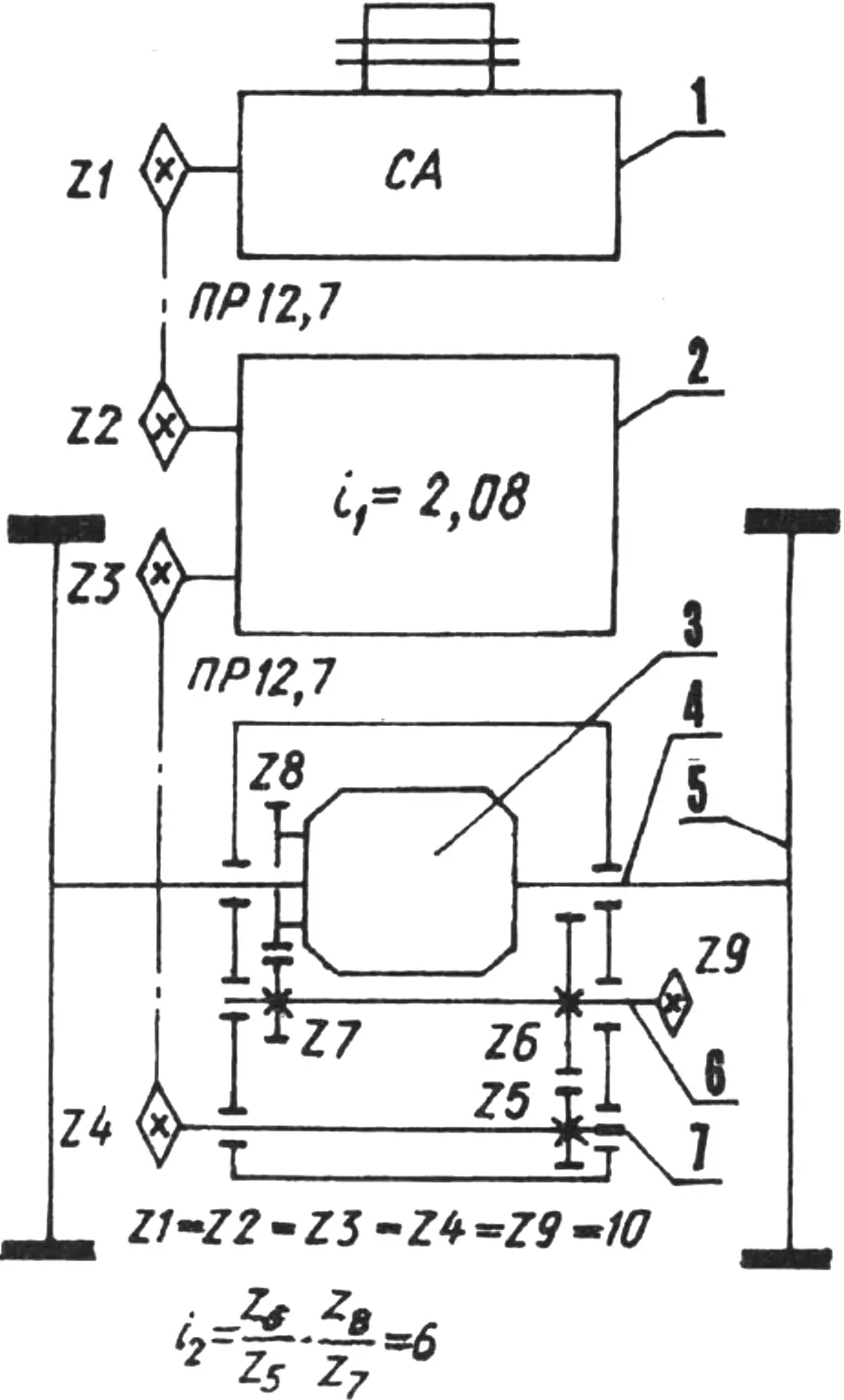 Fig. 3. Transmission kinematic diagram