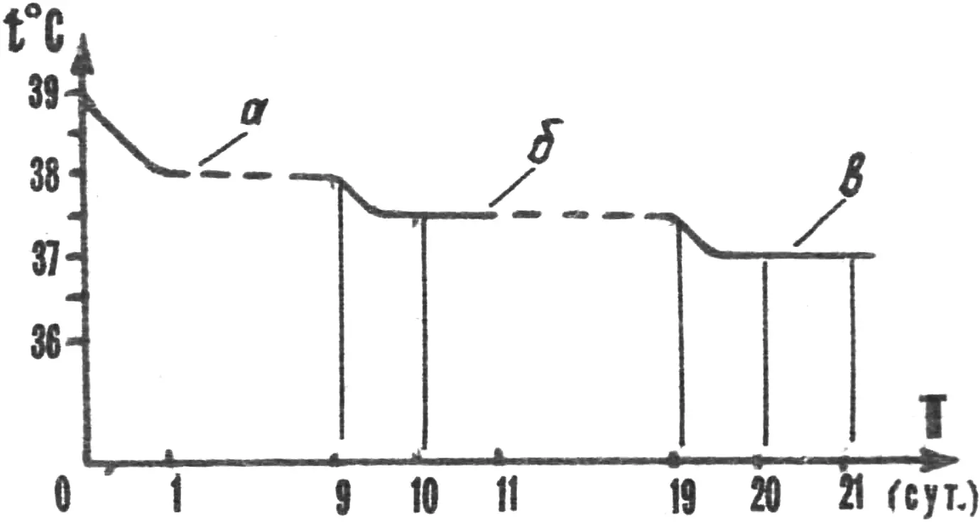 Fig. 3. Temperature regime chart for incubating chicken eggs