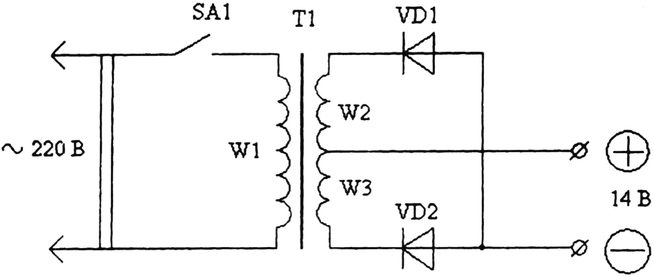 Fig. 3. Circuit diagram of the starting device with a single-phase transformer