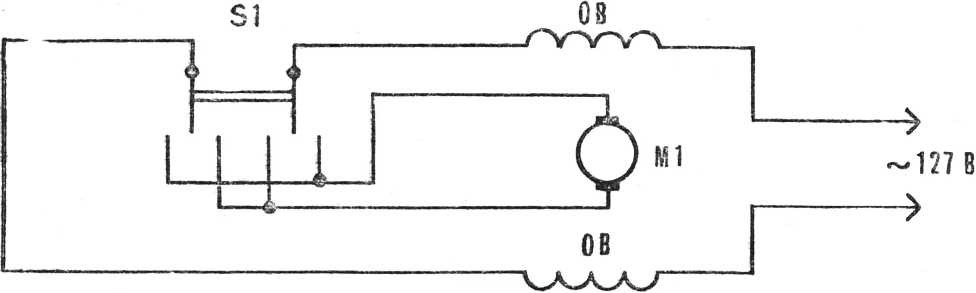 Fig. 6. Electrical diagram of the machine with a reverse switch.