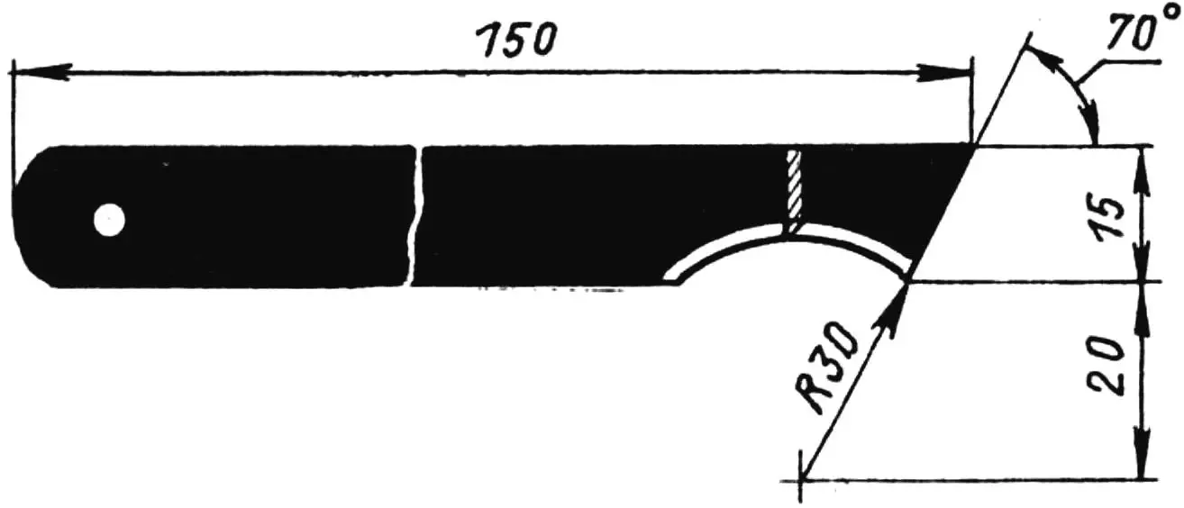 Knife for removing wedges from the slots of the base electric motor stator.