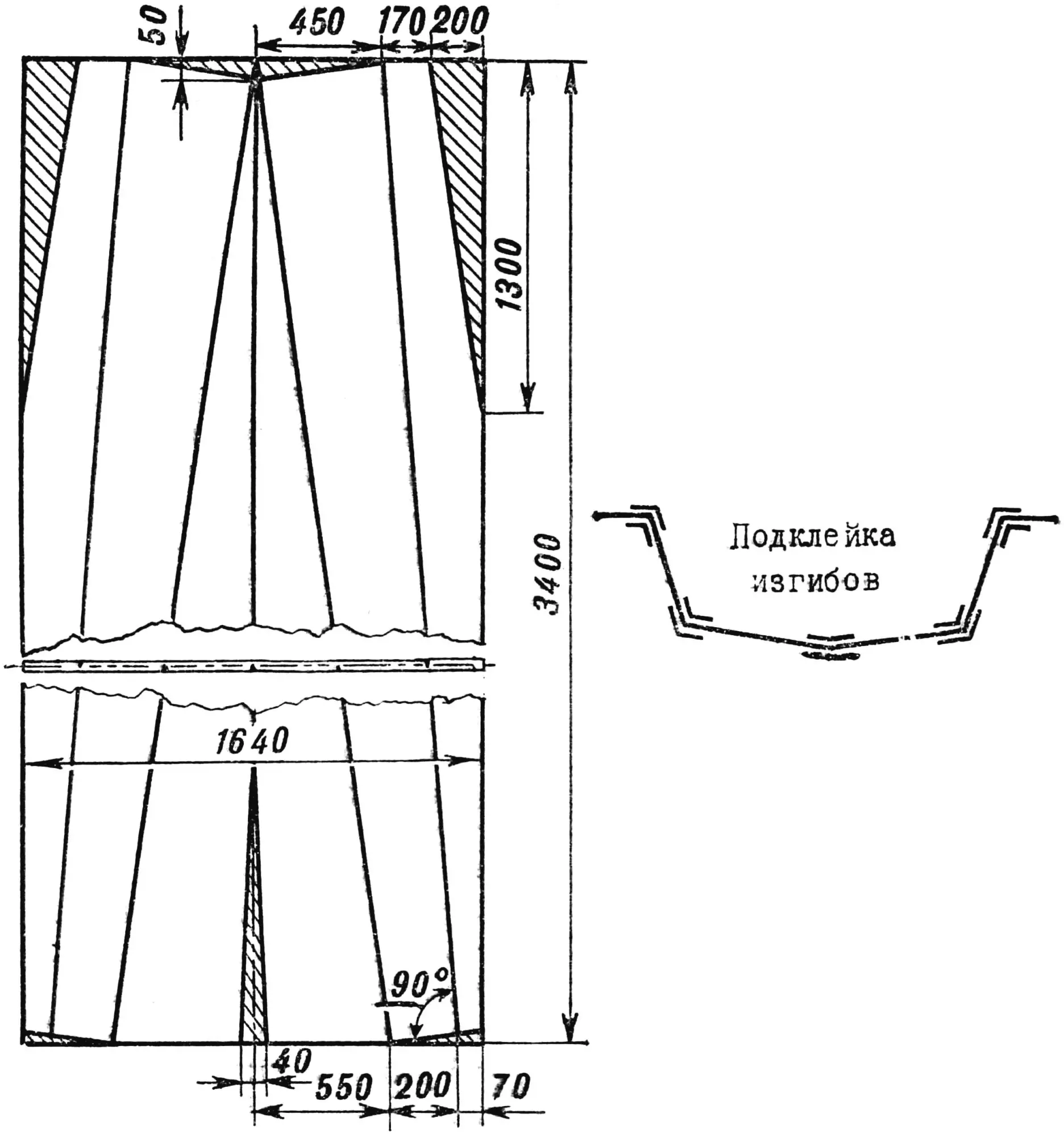Fig. 2. Marking of the blank sheet and the scoring pattern.