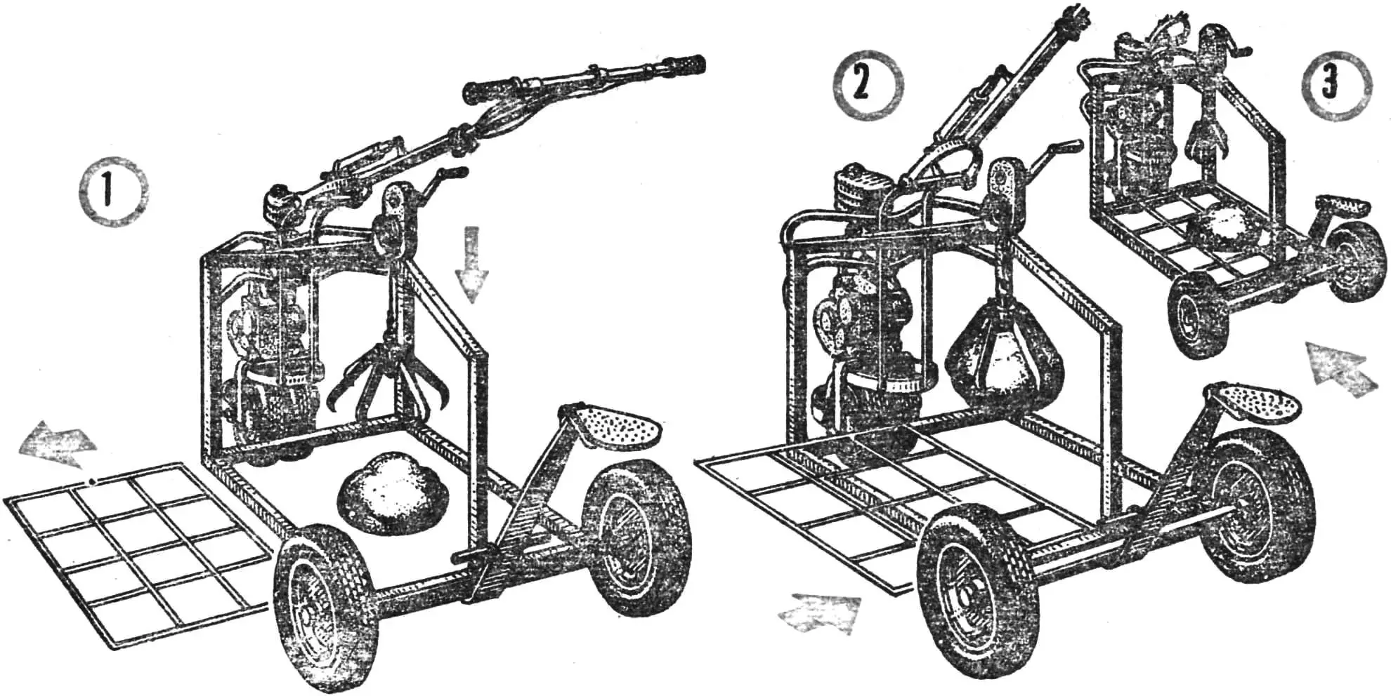 Fig. 7. Using the walk-behind tractor to haul boulders